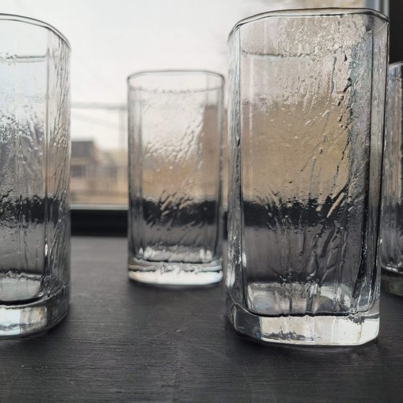 Vintage Frosted Textured Glass Tumblers - Trees - Picture 5 of 12